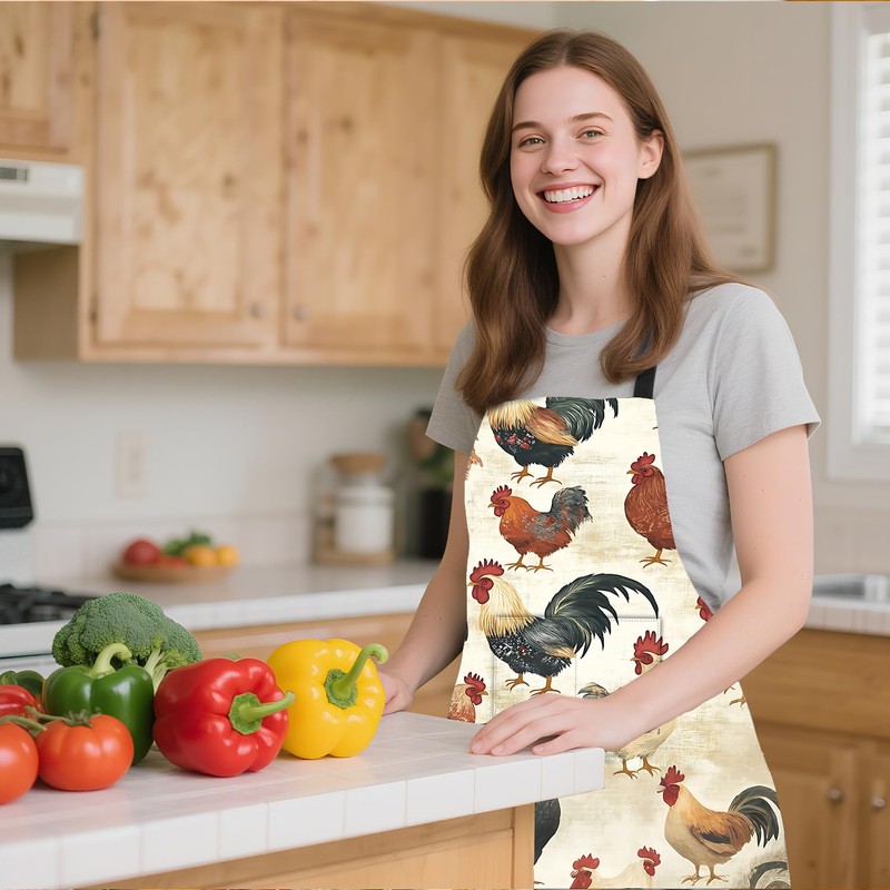 ANNA QUEEN Rooster Apron for Women Men with Pockets, Adjustable