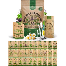 Organo Republic 30 Medicinal & Tea Herb Seeds Variety Pack 15,560+ Non-GMO Heirloom Garden Seeds for Indoor & Outdoors, Including Anise, Bergamot, Borage, Cilantro, Chamomile, Dandelion Seeds