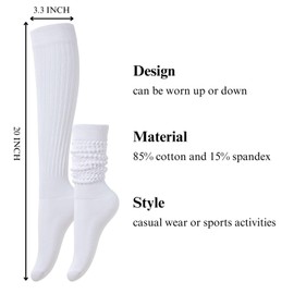STNFAMILI Slouch Scrunch Socks for Women, Long High Tube Socks Women (2 Pairs - White/Black)