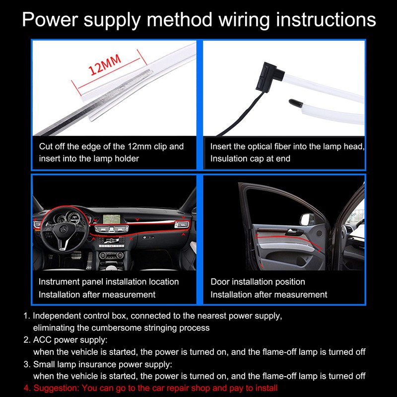 TABEN Car Ambient Light Kit, 8 Metre Integrated Fibre Optic