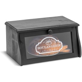 Red Co. 14”x 7” Rubberwood Bread Storage Box with Acrylic Front & Knob Handle, Black