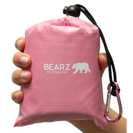 BEARZ Outdoor Travel Blanket - Pocket Sized Beach Blanket Camping Blanket, Waterproof Picnic Blanket, Sandproof Beach Mat - Camping Gadgets & Festival Hiking Accessories (Pink)
