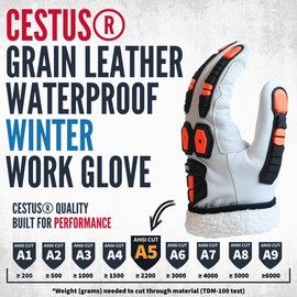 Cestus 5219 Winter Work Gloves for Men | Fleece Insulated | Waterproof Impact Gloves | ANSI A5 Cut Resistant | XL
