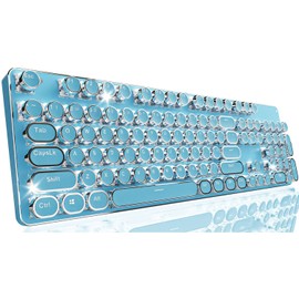 SEUNKWANG EWEADN TK950 Typewriter Keyboard Wireless Mechanical Keyboard, 104 Keys Aesthetic Typewriter Keyboards with White Backlit, Anti-Ghosting, Blue Switch Bluetooth/2.4GHz/Wired Keyboards-Blue