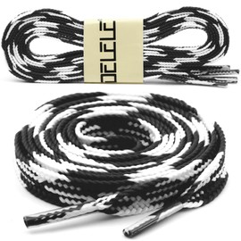 DELELE Flat Colored Shoelaces for Sneakers: 39 inch Black and White Thin Argyle Shoe Laces 2 Pair