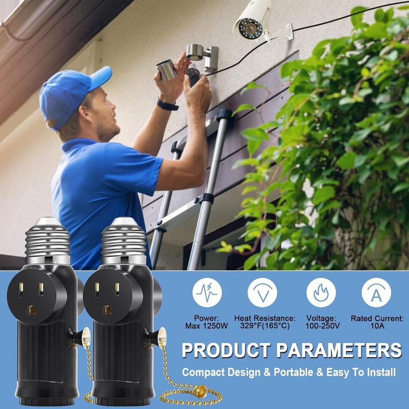 (3 Pack) Light Socket to Plug Adapter, Both Sides Support