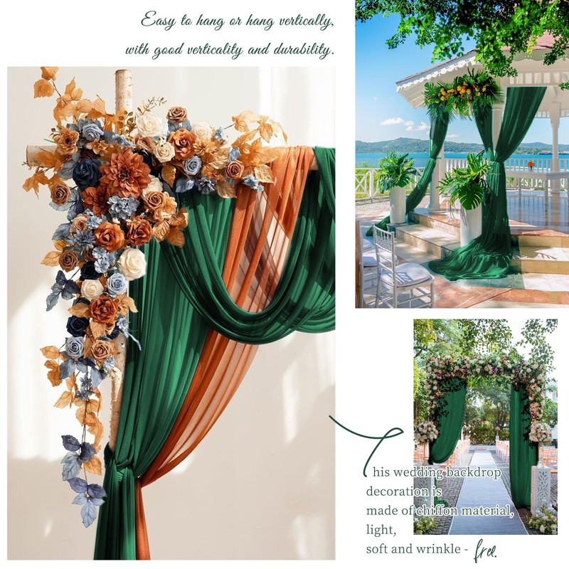 Wedding Arch Draping Fabric,4 Panels 28" x20ft Emerald Green Wedding