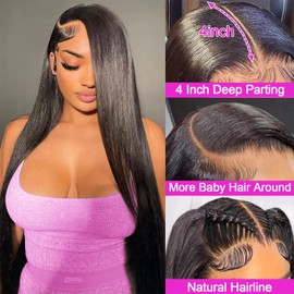 cute fairy 30 Inch Lace Front Wigs Human Hair 13x4 Straight HD Transparent Lace Front Wigs for Women 180 Density Pre Plucked Glueless Wigs Human Hair with Baby Hair Natural Color