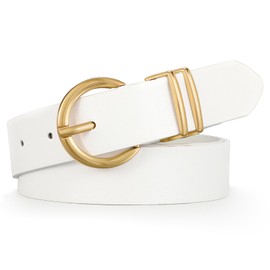 WHIPPY Women Leather Belt Fashion Design belt Gold Buckle Ladies Belt for Jeans Pants Dresses White S