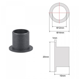 sourcing map Flanged Sleeve Bearing 12 mm Bore 14 mm Outer Diameter 15 mm Length POM Coated Oil-Free Bushings Black Pack of 2