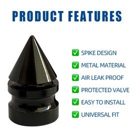 QILISEN Spike Tire Valve Caps Black 4 Pack, Aluminum Alloy Dustproof and Waterproof, Universal Valve Stem Covers for Cars, Trucks and Motorcycles