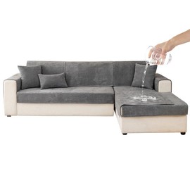 GKXLH Waterproof Sofa Cover - Soft Chenille Sofa Seat Cushion Covers, Non-Slip Sofa Cover Washable 1 2 3 4 Seater Couch Cover for Sectional Sofa, Sofa Throws L Shape (Dark Grey, 70 x 90 cm)