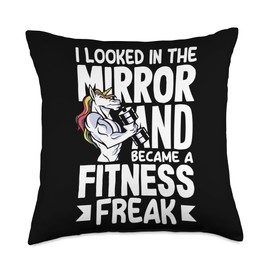 I looked in the mirror and became a fitness freak Throw Pillow, 18x18, Multicolor