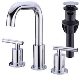 TRUSTMI 2-Handle 8 Inch Widespread Bathroom Sink Faucet High Arc Brass 3 Holes Vanity Faucet with cUPC Water Supply Hoses, Overflow Pop Up Drain Included, Chrome