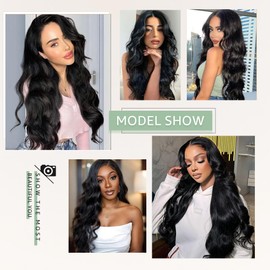 VKVL 14 Inch Body Wave Lace Front Wigs Human Hair Pre Plucked 13x4 HD Lace Frontal Wigs Human Hair 200 Density Glueless Wigs with Baby Hair Natural Black