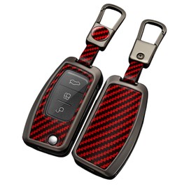 OTMIK Zinc Alloy ABS Carbon Fiber Car Key Cover Cases fit for Ford Focus 2 MK2 Fiesta Mondeo Galaxy Falcon Territory Ecosport Keychain Accessories (Red)