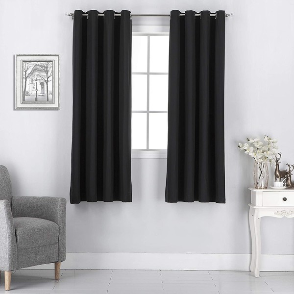 Rooney 2 Panels 100% Blackout Curtains, Thermal Insulated Solid Grommet