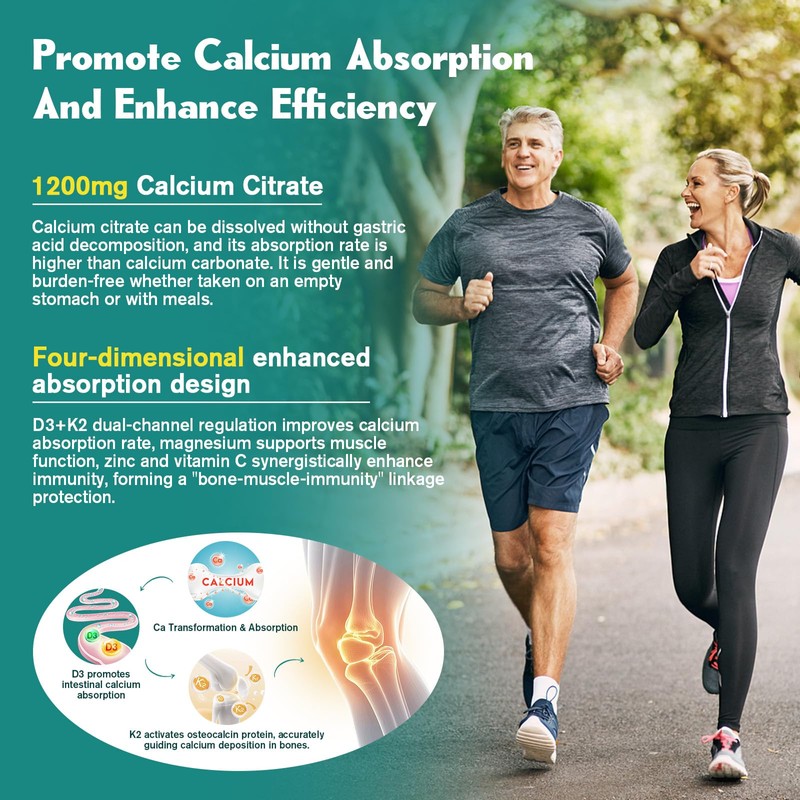 1200mg Calcium Citrate with Vitamin D3 Gummies for Bones, Muscles,