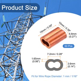 sourcing map Copper Duplex Oval Crimping Sleeve 1/8"(3mm) Cable Ferrule Crimping Loop Sleeve for Wire Rope Cable Fishing Line, Pack of 25