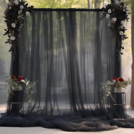 20x10 Black Tulle Backdrop Curtains for Parties, Sheer Backdrop Curtain Wedding Photo Background Drapes for Baby Shower Photography Birthday Party