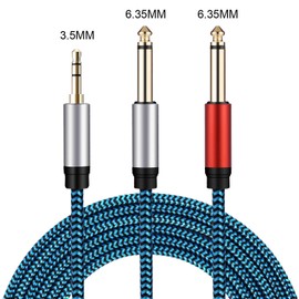 Hftywy 3.5 mm to 2 x 6.35 mm Cable 6 ft 1/8 to 1/4 Stereo Cable, 1/8 inch Male Stereo to Dual 1/4 Mono Male Audio Cable, 3.5mm TRS to Dual 6.35mm TS Y Splitter Breakout Cord