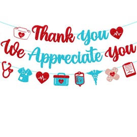 Nurses Week Decoration Thank You We Appreciate You Banner Happy Nurses Week Decor Nurses Appreciation Backdrop for Doctor Nursing RN Event Celebration Red&Blue Glitter Supplies