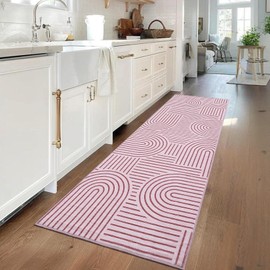 ROYHOME Modern Rug 2x6 Runners for Hallways, Abstract Kitchen Runner Rugs Non Slip Bath Runner, Rainbow Washable Runners Rug for Bedroom, Soft Long Rugs for Entryway Bathroom Laundry Dorm, Pink