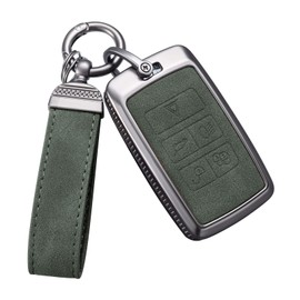 YO&YOYE for Land Rover Key Fob Cover with Keychain Leather Key Case Protector Compatible with Land Rover Vogue Range Discovery Rover Sport (Model2, Green)
