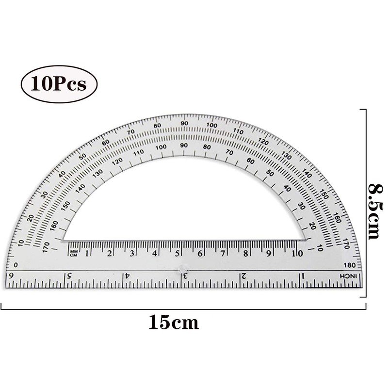 BOBOZHONG 180 Degree Protractor, 10PCS Plastic Protractor Geometry Goniometer, Clear
