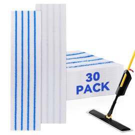 Replacement Disposable Microfiber Pad Fit for Rubbermaid Quick Connect Mop System - 30 Pack Wet & Dry Commercial Cleaning Refills with Scrubbing/Scouring Stripes Fit for Any Flat System 17 and 18 Inch