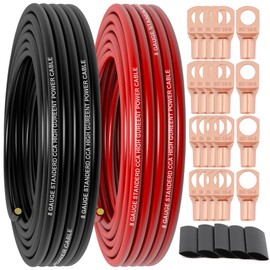 Xaugiry 8 Gauge Wire (25FT RED+25FT Black) Copper Clad Aluminum CCA,10 pcs SC10-6 lugs,10 pcs SC10-8 lugs,20 pcs 2:1 Heat Shrink Tubes,Primary Automotive Wire,Ground Cable