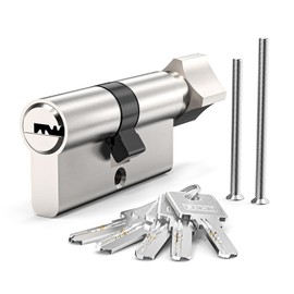 MANICAF Knob Cylinder 30/30, Euro Cylinder Lock, Lock Cylinder with Knob, Security Lock Front Door, Cylinder Lock 60 mm with 5 Brass Keys (Black)