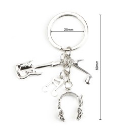 Stainless Steel Keyring for Music Lovers, Creative Gift for Men and Women with Guitar, Headphones and Notes, Perfect as a Birthday Gift or Small Gifts for Your Girlfriend, silver