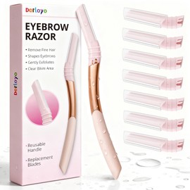 Eyebrow Razor and Face Razor for Women, Reusable Metal Handle with 7 Refill Blades, Dermaplane Razor with Protective Silicone Cap, Eyebrow Hair Trimmer