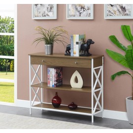 Convenience Concepts Tucson 1-Drawer Console Table with Shelves, Driftwood/White