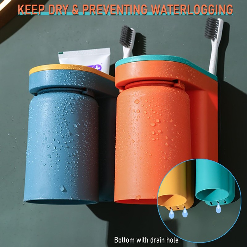Toothbrush Holder Wall Mounted with Cup,2-in-1 Toothbrush Holders & Cups
