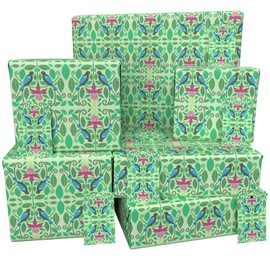 Luxury ECO Gift Wrap - 6 sheets/tags - Birds of Paradise Green - Birthday - Recycled & Recyclable Wrapping Paper - Re-wrapped