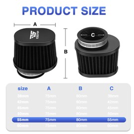 2 filtros de aire para motocicleta, universales de 55 mm, filtros de aire de alto rendimiento, aptos para carburador de motocross, para pit bike, scooter, ATV (negro)