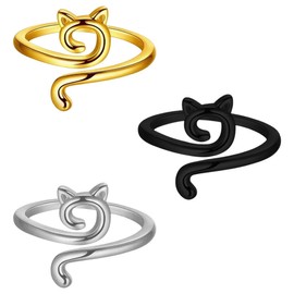 Tomedeks Pack of 6 Crochet Ring, Crochet Ring, Knitting Ring, Yarn Ring, Cat Kitten Ears, Adjustable Crochet Loop Rings, Knitted Crochet Clamping Ring for Finger Holder, Open Thimble (3 Colours)