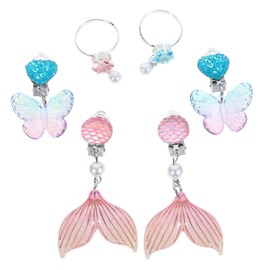 WOONEKY 3 Pairs Cute Mermaid Clip-On Earrings for Girls Non-Pierced Ear Clips Lovely Ear Decorations for Boys and Girls Accessories