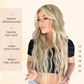 Sassina Clip in Hair Extensions Remy Human Hair 14 Inch Straight Human Hair Clip ins Extensions Golden Blonde to Medium Blonde Invisible Clip ins Full Head 8 Pcs with 18 Clips 90 Grams #P16/22