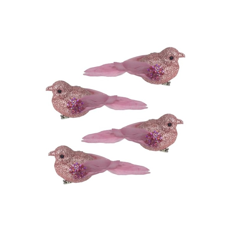 4 Pack Glitter Birds 9cm Clip on Christmas Decoration -