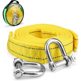 RODISHOMM Tow Rope 4 Metres, 5 Ton (11000 Lbs), Car Tow Rope Includes 2 Safety U-Ring Hooks and Storage Bag