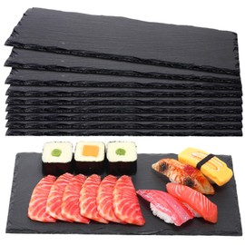 Zopeal 10 Pcs 11.8 X 5.9 Black Slate Charcuterie Boards Charcuterie Stone Plates with Natural Edge Slate Cheese Tray Serving Stone Board for Kitchen Dining Party Meat Dried Fruits Display Chalkboard