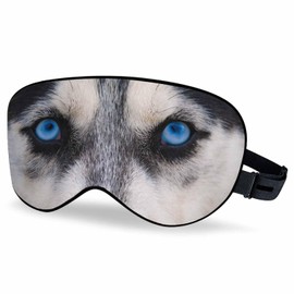 Vnwoalu Husky Sleep Eye Mask Blue Wolf Eyes Staring Angry Look Men Women Sleep Mask with Adjustable Strap Eye Cover Eye Shade for Travel, Nap,Meditation