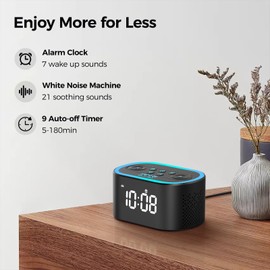 REACHER REACHER Digital Alarm Clock & White Noise Sound Machine, 21 Soothing Sounds, 7 Wake Up Sounds, 8 Night Lights, 32-Level Volume, 9 Sleep Timer, Memory Function for Adult, Kid, Bedside, Bedroom