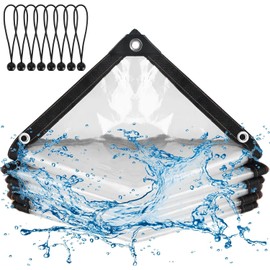 FOGAWA Tarpaulin with Eyelets Transparent 2 x 2 m Tarpaulin Waterproof Tarpaulin with Elastic Balls Fabric Tarpaulin Rain Cover Wind Protection for Outdoor Camping Balcony Garden Greenhouse