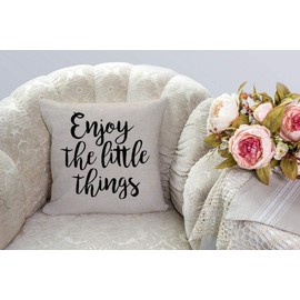 SSOIU Quote Saying Decor Throw Pillow Covers Enjoy The Little Things with Motivational Words Cotton Linen Decorative Pillow Covers for Home Sofa Bed Room Pillowcase 18"x18"