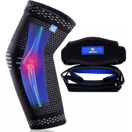 ABYON 압박 팔꿈치 지지대 1피스 슬리브 남성용 테니스 패드 2개로 힘줄염 관절염 심낭염 [One Size] ABYON Compression Elbow Support Sleeve for Men Tennis Pad with 2 Pieces for Tendonitis Arthritis Bursitis [One Size]