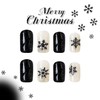 Christmas Press on Nails Short Square Black Snowflake False Nails